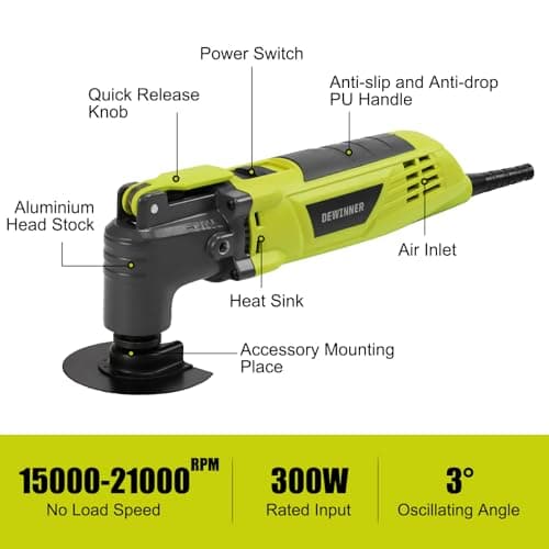 Outil Multifonction DEWINNER Oscillant 300W pour Poncer et Couper - 28 Accessoires - 6 Vitesses Variables - 300W - Multi