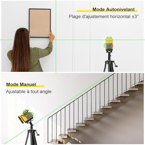 Laser Level Niveau Laser avec Trepied 4D 16 Lignes Vert Rotatif 4 x 360° Multifonctionnel Autonivelant en Croix 1.6 M Tr
