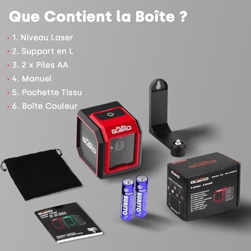 Niveau laser autonivelant laser rouge 20m, 2 x AA piles, IP54, pour chantiers et décoration intérieure, DIY