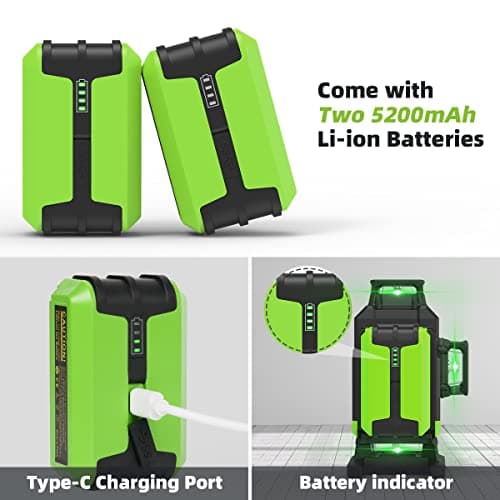 Niveau Laser Huepar 4x360 Auto-nivelant Lazer Vert avec Mode Impulsion et 2 Batteries Li-ion