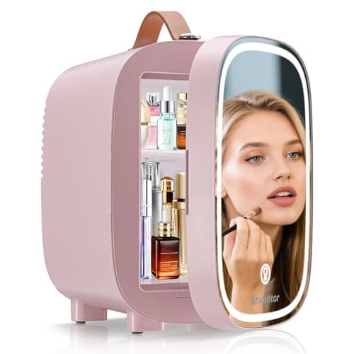 Enventor Mini Frigo 4L/6 canettes pour chambres cosmétiques chauffant et rafraîchissant chaud et froid LED miniature — Rose