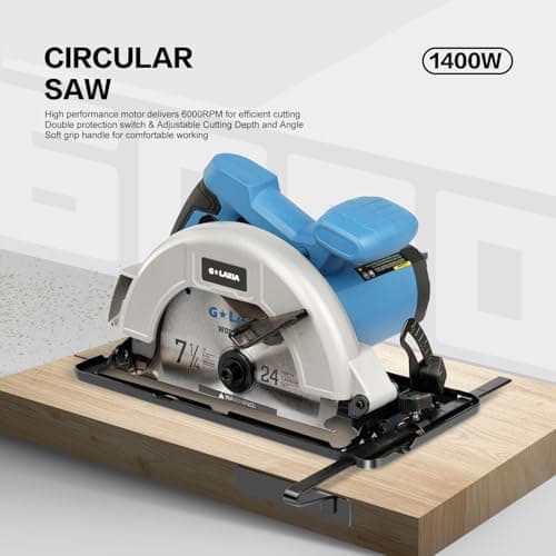 Scie Circulaire Lama 185 mm, 1400W pour Bois, Professionnels, Jardin et Atelier, Pompe de Coupe Élégante, 6000 RPM, Prof