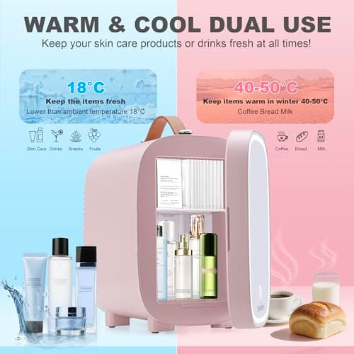 Enventor Mini Frigo 4L/6 canettes | Refroidisseur et réchauffeur | Chambre | Voiture | Cosmétiques | LED | Rose
