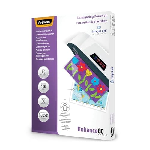 Fellowes Pochette De Plastification 80 Microns Format A3 Pack de 100 Feuilles Plastifieuse A3 Finition Brillante Aspect