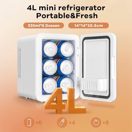 petit frigo porte vitrée 4L avec fonction multisurchauffage pour voyage, silencieux et pratique, allume-cigare et prise
