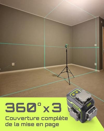 LasGoo LG-3DM niveau laser laser à croix 3x360° pour la construction et l'accrochage d'images|batterie rechargeable 5200