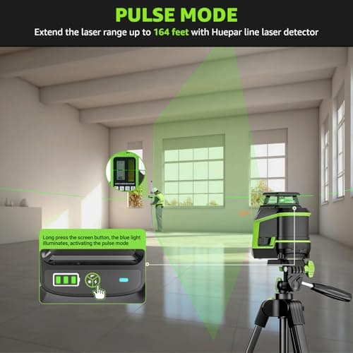 Laser Level Huepar 360° - 152m Trépied - Niveau Vert Autonivelant - Mode Impulsion - 3 Niveaux de Luminosité - Batterie