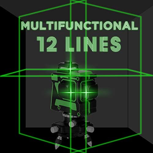 Laser niveleur vert autonivelant 3x360° rotatif 3D 12 lignes, batteries incluses 2 pièces, hauteur réglable, barre d'ext