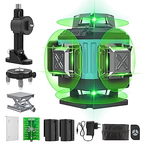 Laser Vert 4D Niveau 16 Lignes 4 x 360° 2 x Batterie Support Mural Télécommande Base Magnétique Support Rotatif