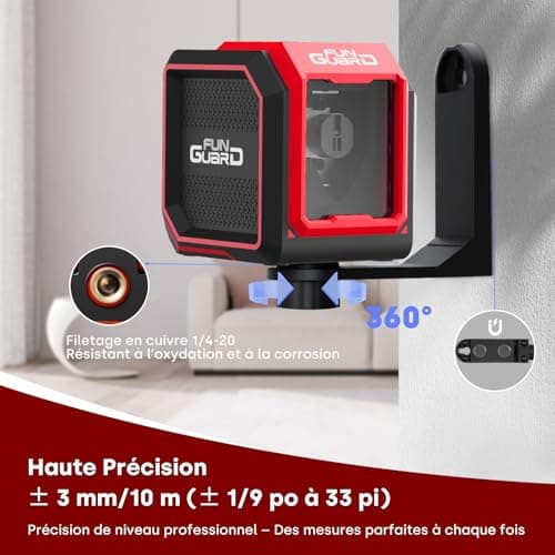 Niveau laser autonivelant laser rouge 20m, 2 x AA piles, IP54, pour chantiers et décoration intérieure, DIY