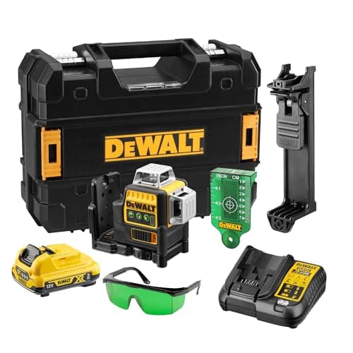 DEWALT Laser en croix vert XR 12V 3x360°chargeur batterie 2Ah DCE089D1G-QW pour professionnel chantier électrique