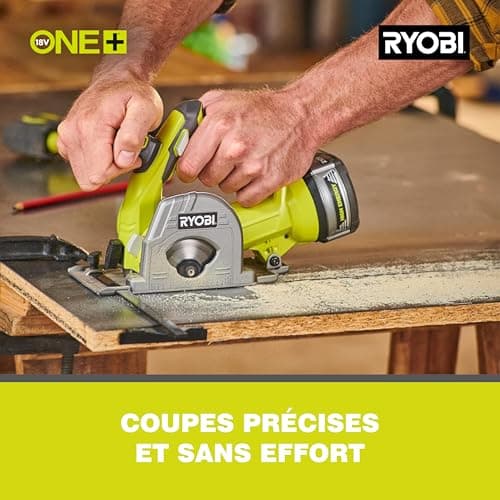 RYOBI Mini Scie Circulaire Sans Fil 18V ONE+ - Coupe Rapide et Contrôlée pour Multimatiériaux – Idéal pour Bois et Strat