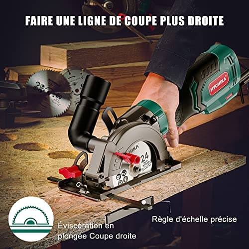 HYCHIKA Scie Circulaire 750W 3500RPM Idéal pour Couper du Bois, Carrelage et Métal Mou