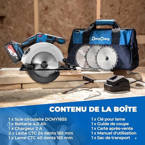 Tronçonneuse circulaire sans fil Dong Cheng Ø165 mm - 5000 RPM - Coupe profonde en bois - Guide rail inclus - Idéale pou