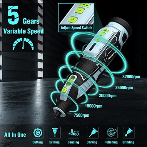 Outil Rotatif WORKPRO sans Fil 12V 114 Accessoires Meuler Couper Percer Polir Nettoyer Graver 7500-32000 tr/min