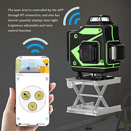 Niveau laser autonivelant 360° laser vert 4D 16 lignes, batterie rechargeable 2*2400mAh, télécommande APP mobile
Niveau
