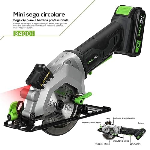 GALAX PRO Mini scie circulaire professionnelle sans fil 20 V 3400 tr/min angle réglable, profondeur de coupe maximale 42
