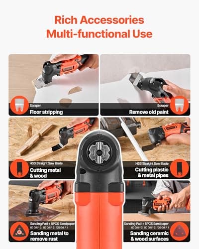 Outil multifonction VEVOR oscillant sans fil 20V pour professionnels en atelier et maison, 6 vitesses variables, angle o