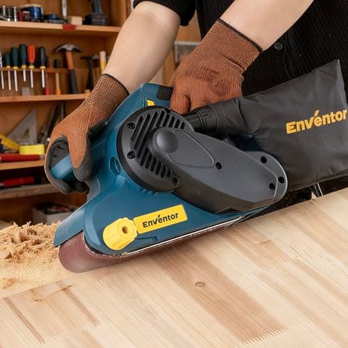 Enventor Ponceuse à Bande 950W - Vitesse Variable (120-380 tr/min) - Sac à Poussière Inclus