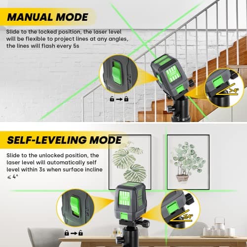 ENVENTOR Niveau Laser Vert 25M Modes Manuel et Autonivelant Modes Manuel et Autonivelant 360° Laser Rotatif avec Support