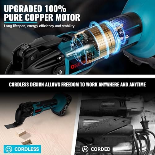 ONEVAN outil multifonction sans fil + scie oscillante avec 2 batteries de 1,5 Ah + angle d'oscillation de 4°