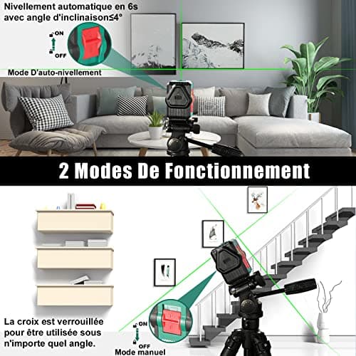 HYCHIKA Niveau Laser Vert Autonivelant 45M pour Extérieur - Deux Modules Ligne Croix/Horizontale/Verticale USB Rechargea