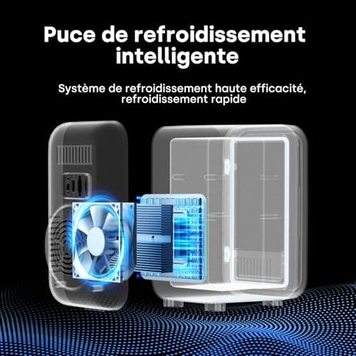 Enventor Mini Frigo 6L/8 canettes Blanc, réfrigérateur pour cosmétiques avec miroir LED, chambre et voiture