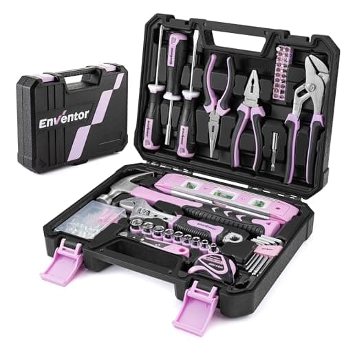 ENVENTOR Caisse à Outils complet 280 Pièces - Boite à Outils ménagers, Meilleur choix pour bricolage à la maison, Voitur — 158PCS-Rose