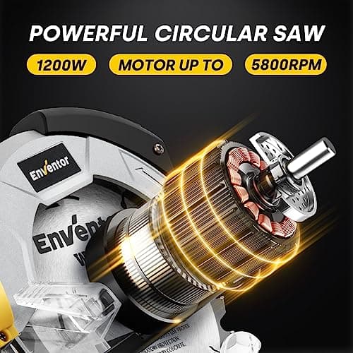 Scie Circulaire ENVENTOR 1200W Guidage Laser Bois 5800RPM Profondeur 62/42mm Moteur Cuivre Lama 185 m