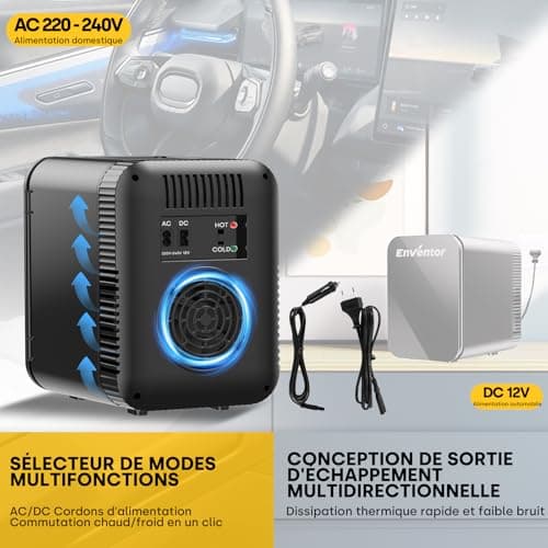 Enventor Mini-Frigo 4L, Refroidissement et Chauffage, Pour Voiture et Chambre, Fonction Multi-Usage, Silencieux et Compa