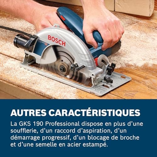 Bosch Professional scie circulaire GKS 190 puissance élevée, lame 190 mm, profondeur de coupe 70 mm, lame au carbure, as