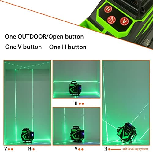 Niveau laser autonivelant 360° laser vert 4D 16 lignes, batterie rechargeable 2*2400mAh, télécommande APP mobile
Niveau
