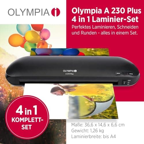 Olympia A230 Plus Set 4 en 1 Plastifieuse Noir - Élégant Design, Polyvalence, Hautement Fonctionnel - Idéal pour Maison