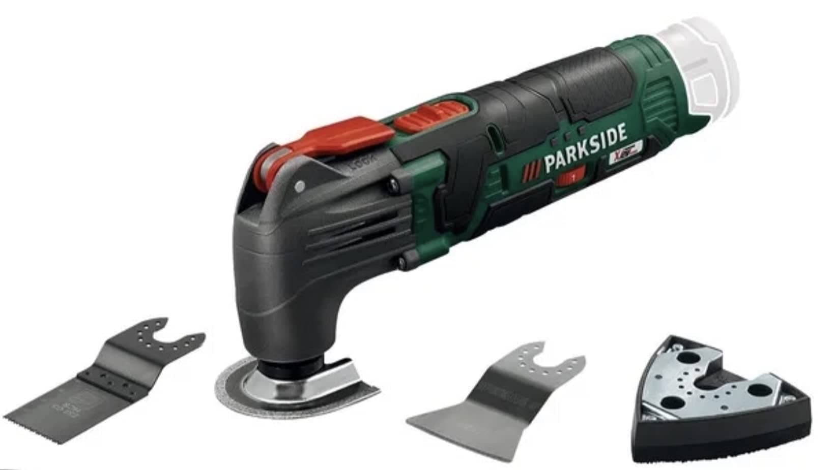 Outil Parkside multifonction 4 en 1 sciage coupe rabotage ponçage 12 V 2 Ah batterie chargeur rapide usage professionnel