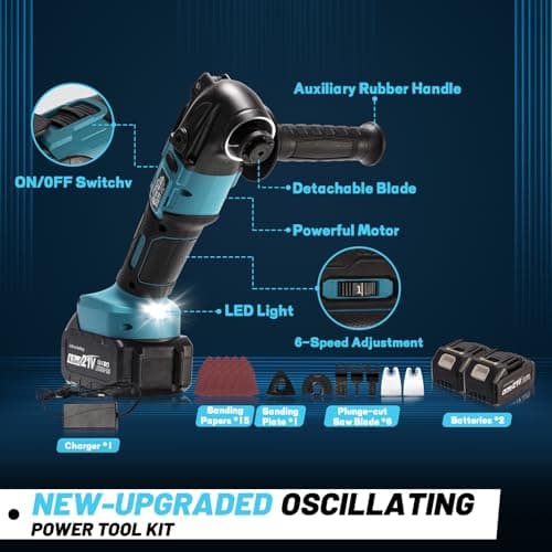 Outil multifonctions sans fil PCS 21V |0Ah pour professionnels en construction, kit 26 PCS avec poignée supplémentaire,