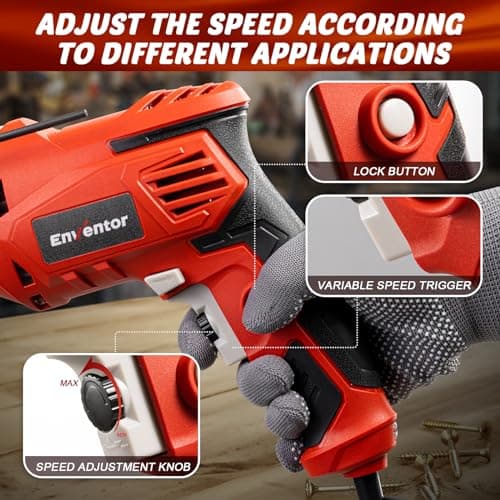 ENVENTOR Perceuse à percussion Filaire 900W pour Béton, Métal et Bois - Fonction 2 en 1 0-3000 tr/min - 36 Accessoires i