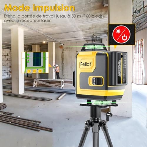 Niveau Laser FELLAT 4 x 360° Vert 4D 16 Lignes Autonivelant Mode Pulsé 2 Batteries Rechargeables Télécommande Magnétique
