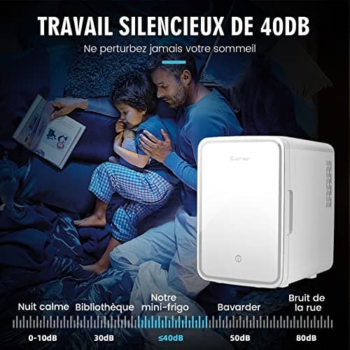 GOPLUS Mini Frigo 10 L, Frigo Cosmetique LED, Silencieux pour Chambre et Voiture, AVEC Miroir à Maquillage LED