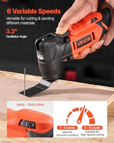 Outil multifonction VEVOR oscillant sans fil 20V pour professionnels en atelier et maison, 6 vitesses variables, angle o
