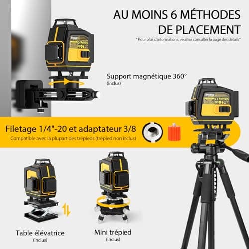 SAVSEC Laser Niveau 360° SAVSEC Laser Chantier 4D 16 Lignes Laser, Luminosité Réglable, Télécommande, Batterie Rechargea