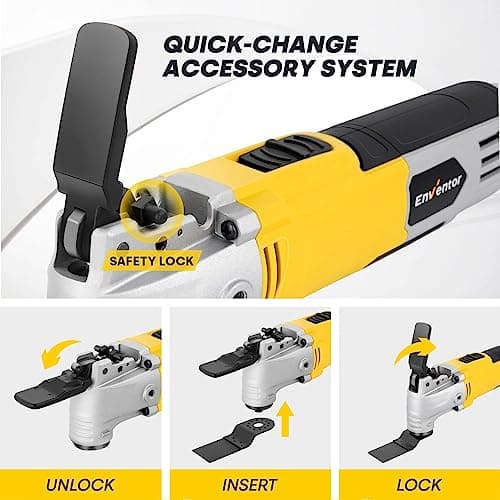 Outil Multifonction ENVENTOR Oscillant 300W | 6 Vitesses | 15000-22000RPM | 3° Angle Oscillant | 28 Pièces | Coupe, Ponç