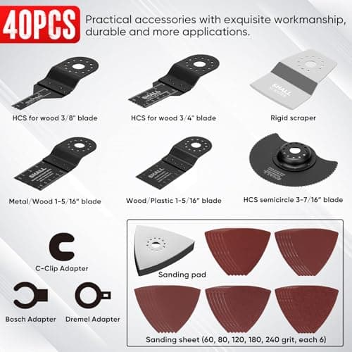 Shall Outil oscillant multifonction 300 W angle d'oscillation 3° vitesse variable poignée auxiliaire 40 accessoires