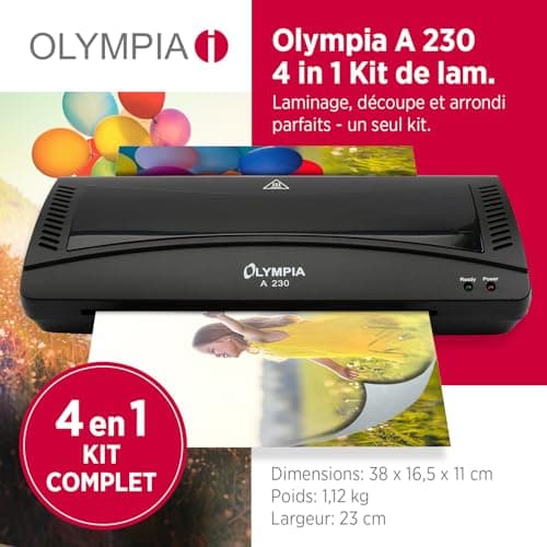 Olympia Jeu de plastification A4 230 4 en 1 | Plastifieuse avec arrondisseur d'angle, coupe-papier et films de plastific