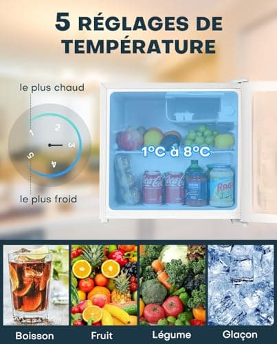 Upstreman 46L Mini Frigo Congélateur Blanc pour Chambre et Bureau Économie D'Énergie Silencieux Thermostat Réglable