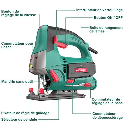 HYCHIKA Scie Sauteuse 800W Pour Professionnels, Capable de Couper de grandes Quantités de Matériaux, Idéale pour le Bois