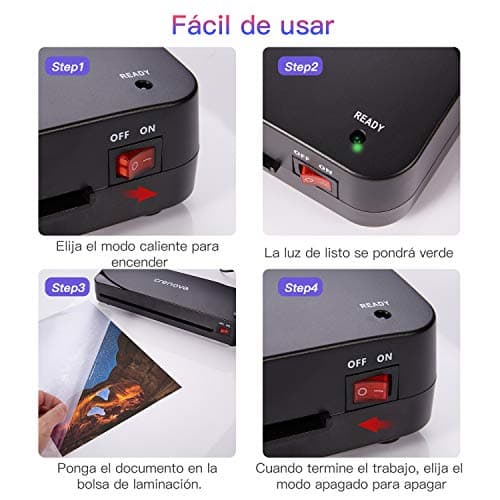 Plastifieuse Crenova A4 Noir | Préchauffage rapide |Modes à chaud et froid | Idéale pour l'école et le bureau | 10 poche