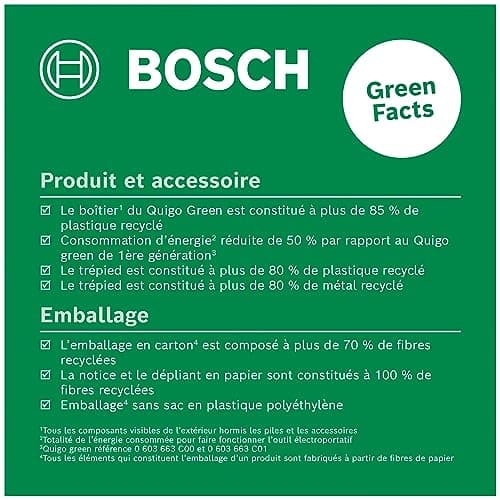 Bosch Laser lignes Quigo Green avec trépied - boîtier en plastique recyclé - idéal pour les professionnels en constructi