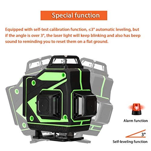 Niveau laser autonivelant 360° laser vert 4D 16 lignes, batterie rechargeable 2*2400mAh, télécommande APP mobile
Niveau