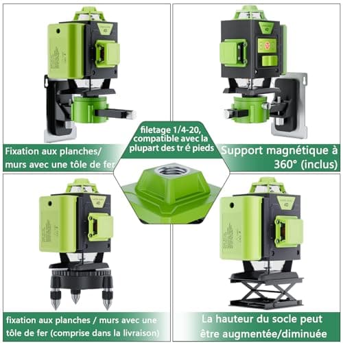 Laser Niveaux Professionnels Chantier 360° x 4, Autonivellement 4D 16 Lignes, Mode Pulsé Exterior, 2 x Batteries, Nivell