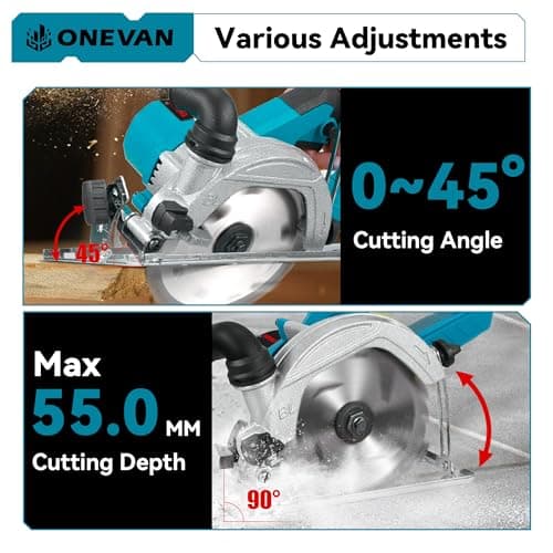 ONEVAN Scie circulaire portative sans fil 150 mm pour professionnels en construction 55 mm de profondeur de coupe 3 lame